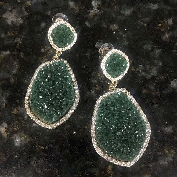 Anthropologie Druzy Quartz Earrings in Green - Picture 2 of 4